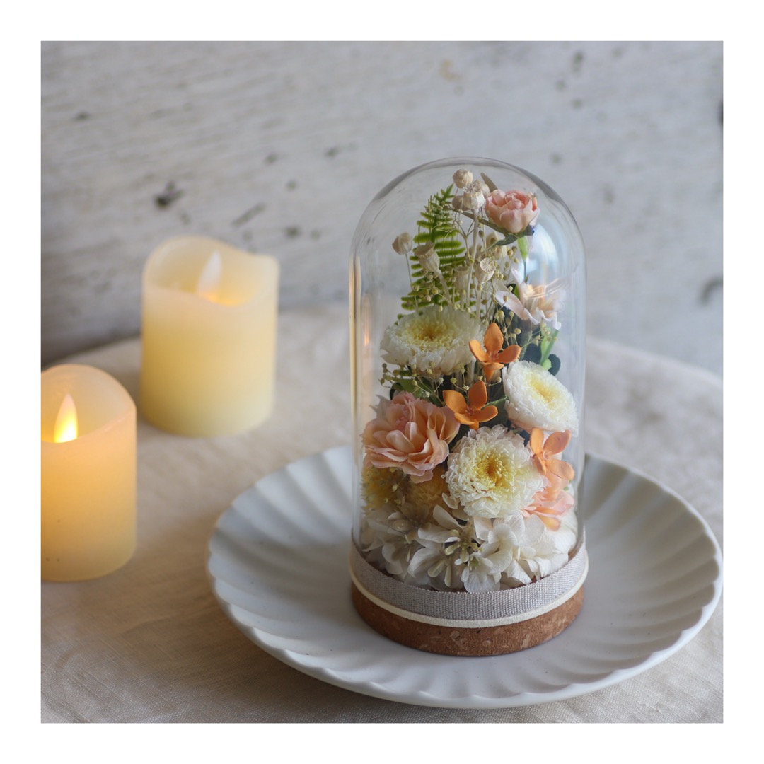 om1173◉オーダー＊仏花＊お供え＊ガラスドーム＊アレンジメント/ bg