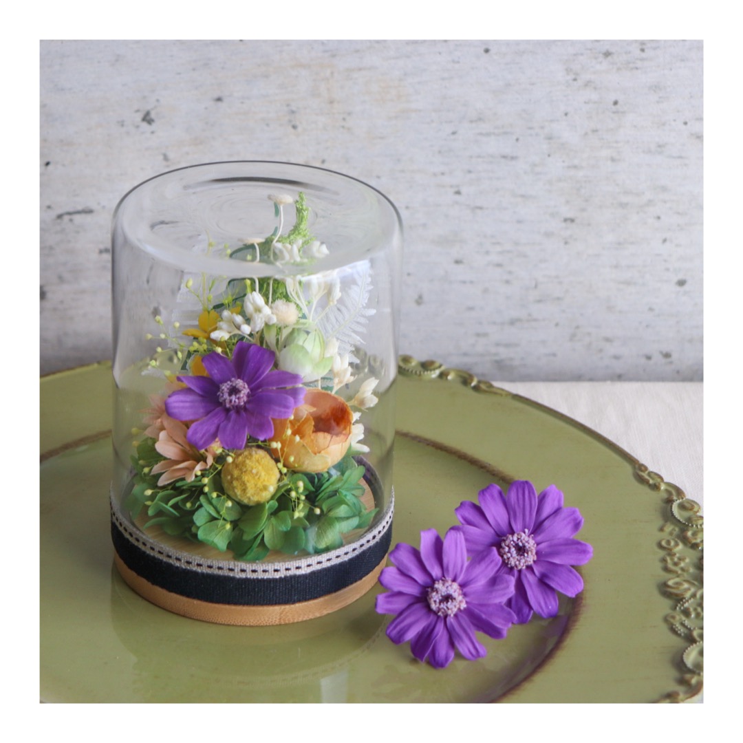 om1168◉オーダー＊仏花＊お供え＊ガラスキャニスター＊アレンジメント/ bg